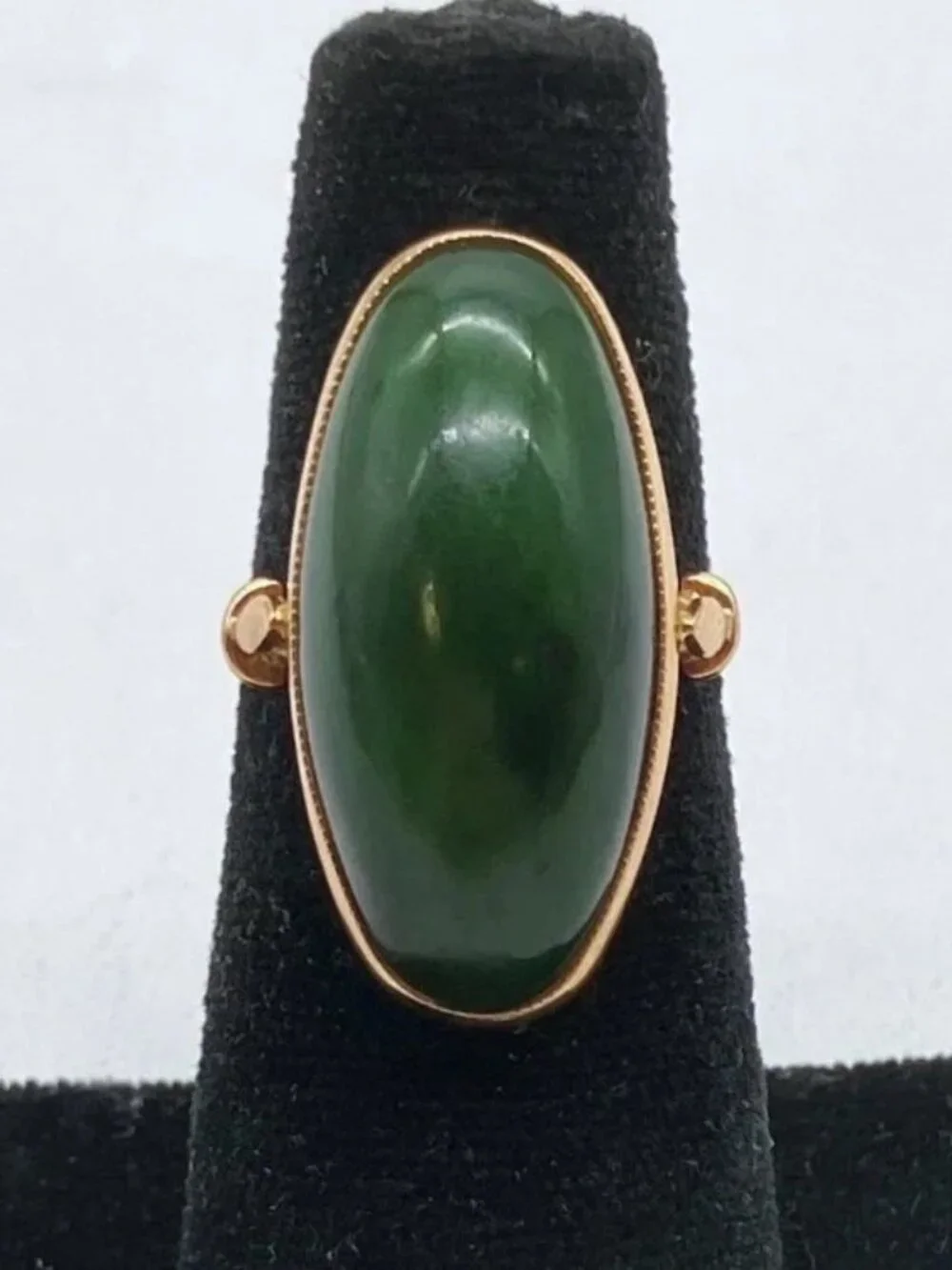 Vintage European Russian 14K Rose Pink Gold Green Nephrite Jade Cocktail RING - Picture 2 of 10